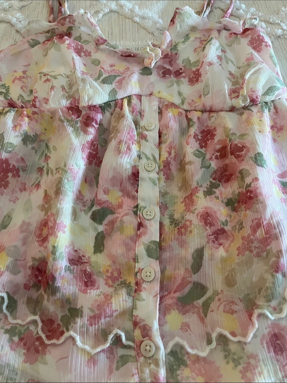 Hollister Pink Floral Ruffled Button Cami - Picture 4 of 6
